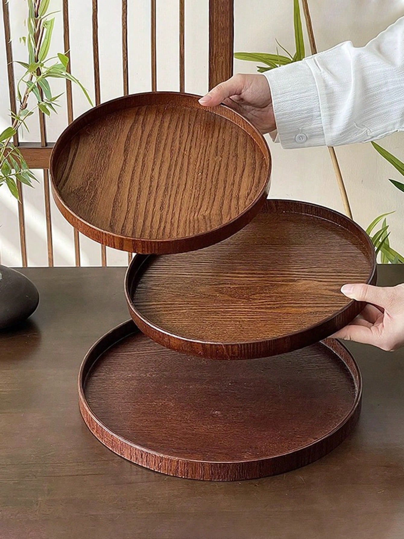Coffee Tea Organizer - 1개/3개입 천연 나무 서빙 트레이, 스낵,