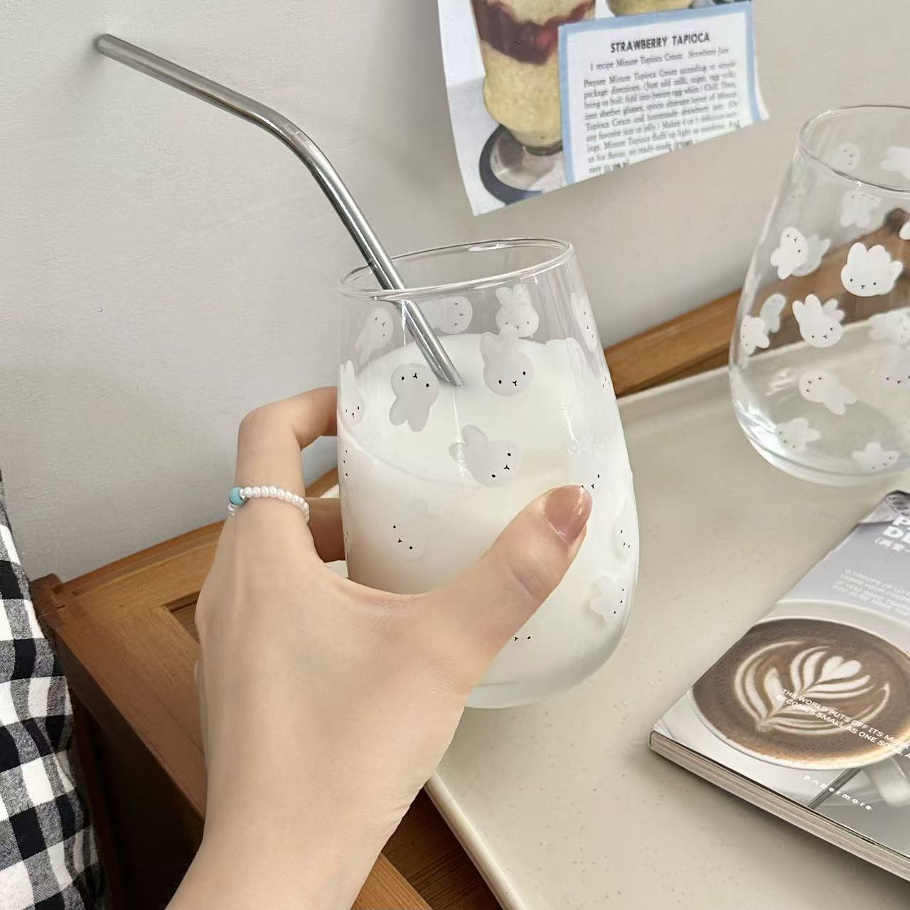 귀여운 미피 토끼 프린트 유리 텀블러 대용량 물컵 -  - Coffee Tea Milk 리뷰 및 가격