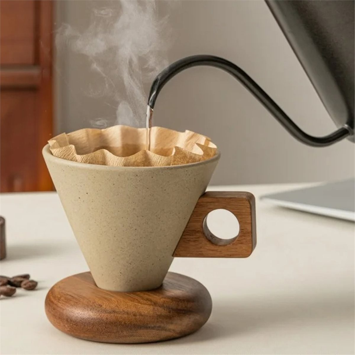 세라믹 커피컵 & 나무 받침 스푼 세트 레트로 커피 머 - Coffee & Tea Haus 리뷰 및 가격