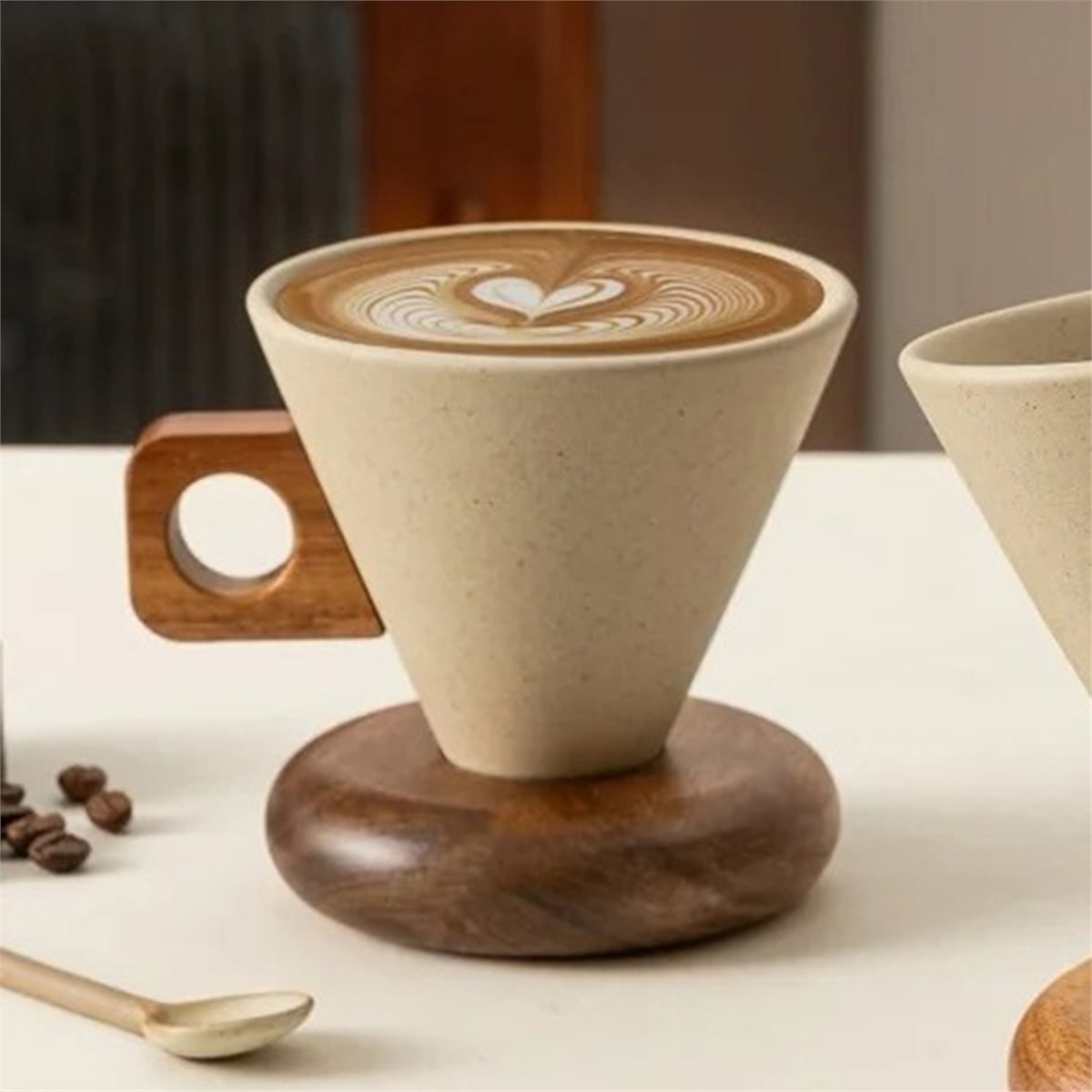 세라믹 커피컵 & 나무 받침 스푼 세트 레트로 커피 머 - Coffee & Tea Haus 리뷰 및 가격