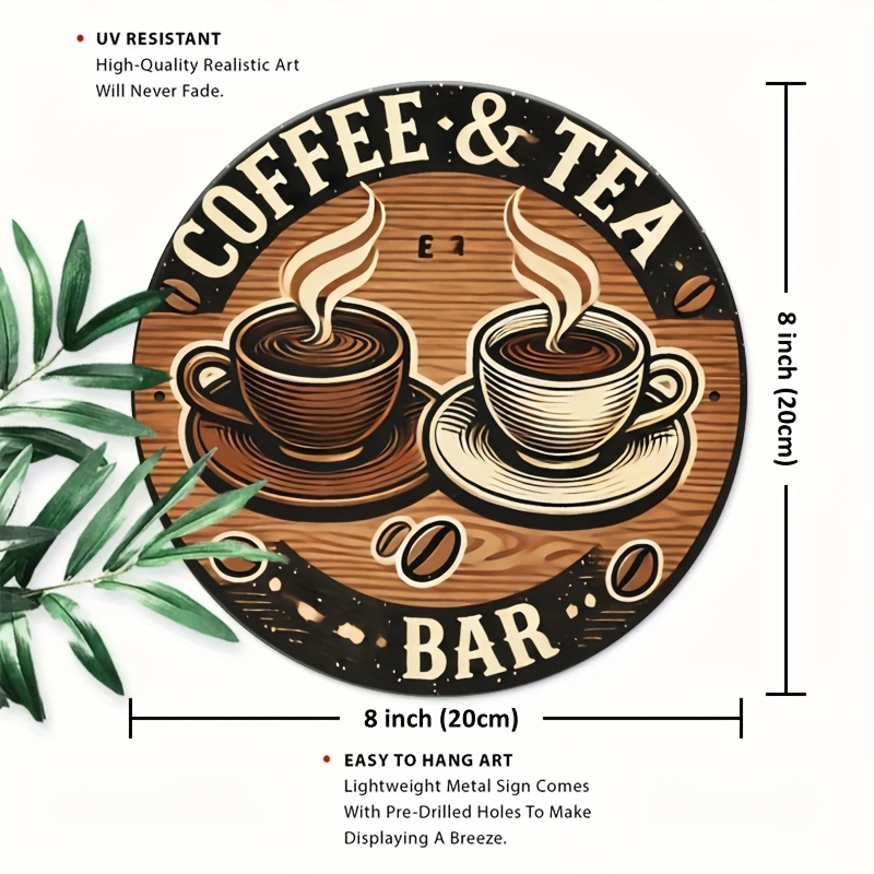 [2D 플랫] 알루미늄 커피 및 차 간판, 레트로 원형 - Coffee Tea Logo 리뷰 및 가격