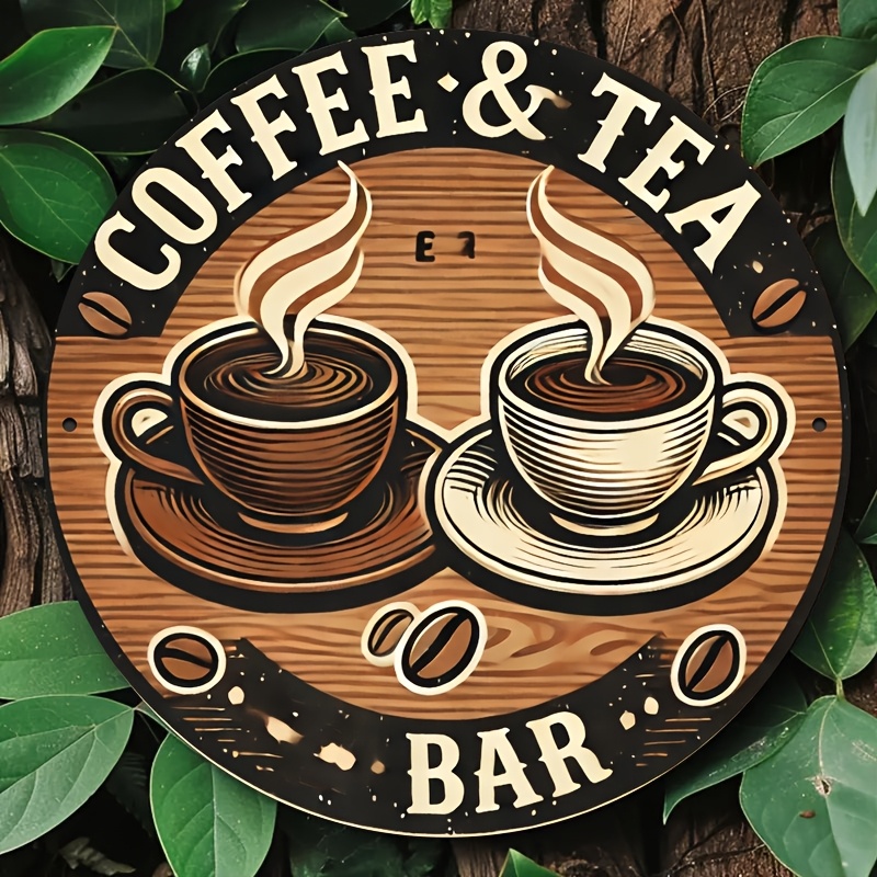 [2D 플랫] 알루미늄 커피 및 차 간판, 레트로 원형 - Coffee Tea Logo 리뷰 및 가격