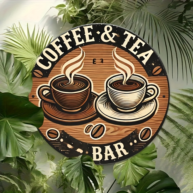 [2D 플랫] 알루미늄 커피 및 차 간판, 레트로 원형 - Coffee Tea Logo 리뷰 및 가격
