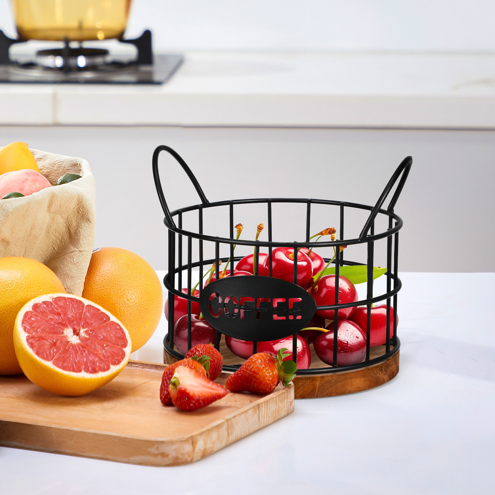커피 캡슐 정리함, 철제 와이어 구조, 나무 받침대,  - Coffee Tea Organizer 리뷰 및 가격