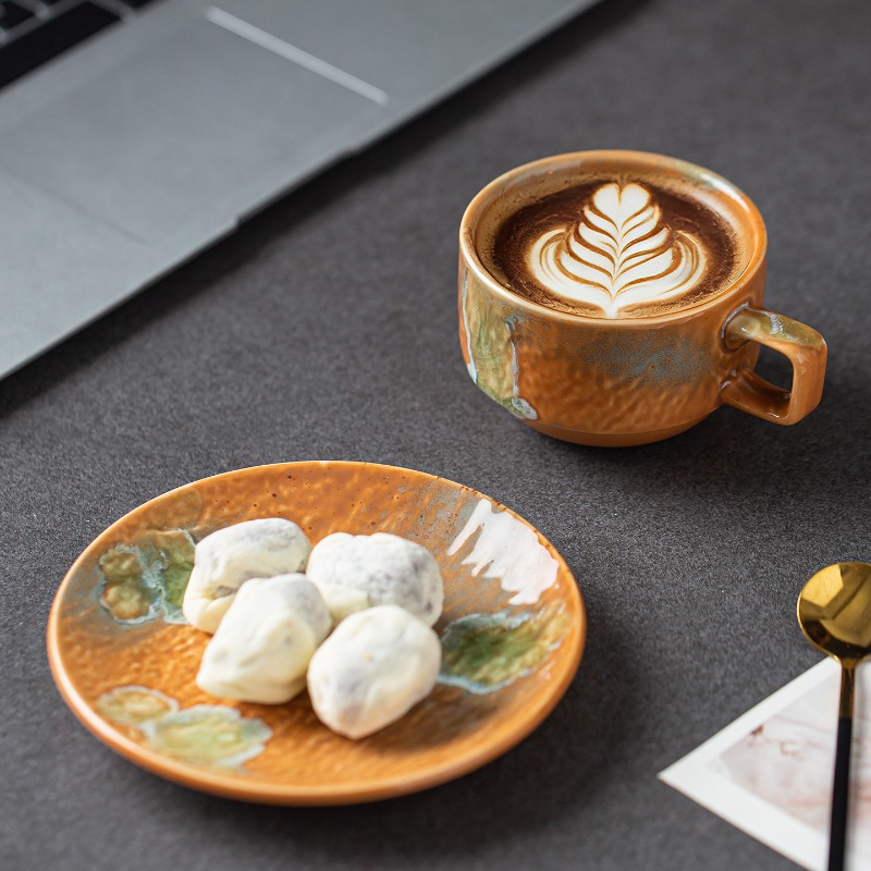 불규칙한 모양의 세라믹 커피 컵과 받침 세트 레트로 라 - Coffee Tea Latte 리뷰 및 가격