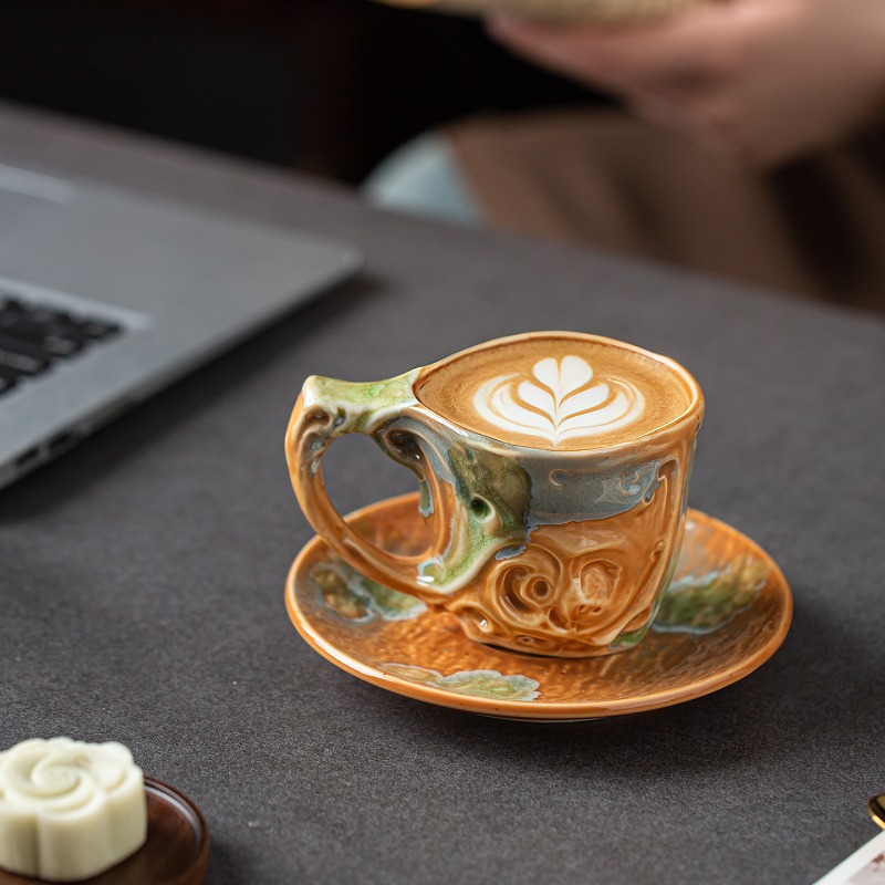 불규칙한 모양의 세라믹 커피 컵과 받침 세트 레트로 라 - Coffee Tea Latte 리뷰 및 가격